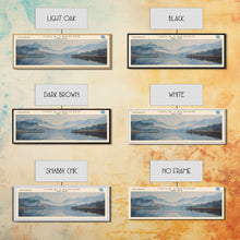 Cargar imagen en el visor de la galería, Chila Lagoon Framed Canvas Print, Panoramic Lake House Decor, Wide Wall Art, Travel Poster, Rustic Lake Painting, Home Decor
