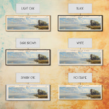 Load image into Gallery viewer, Fort Peck Lake Montana Framed Canvas Print, Lake House Art, Panoramic Wall Art, Travel Poster, Serene Lake Painting, Home Decor

