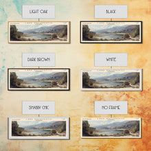 Load image into Gallery viewer, Lake Nacimiento California Framed Canvas Print, Lake House Decor, Panoramic Wall Art, Travel Poster, Beautiful Landscape Painting, Modern Art
