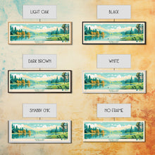 Load image into Gallery viewer, Banks Lake Washington Framed Canvas Print, Panoramic Wall Art, Midcentury Modern, Pop Art, Travel Poster, Scenic Lake House Art
