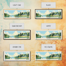 Carregar imagem no visualizador da galeria, Bass Lake Indiana Framed Canvas Print, Panoramic Travel Poster, Midcentury Modern Wall Art, Pop Art, Nature Bedroom Decor, Lake House Art, Scenic Lake House
