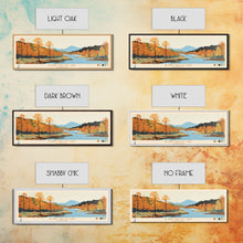 Load image into Gallery viewer, Blairs Valley Lake Maryland Framed Canvas Print, Panoramic Travel Poster, Midcentury Modern Wall Art, Pop Art, Nature Bedroom Art, Scenic Lake House Decor
