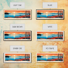 Load image into Gallery viewer, Bluenose Lake Nunavut Framed Canvas Print, Panoramic Travel Poster, Midcentury Modern Wall Art, Pop Art, Nature Bedroom Decor, Scenic Lake House Art
