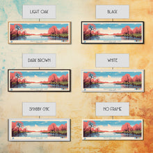 Load image into Gallery viewer, Branched Oak Lake Nebraska Framed Canvas Print, Pop Art Panoramic Travel Poster, Bedroom Decor, Midcentury Modern, Wall Art, Scenic Lake House
