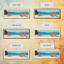 Cargar imagen en el visor de la galería, Cayuga Lake New York Framed Canvas Print, Pop Art Panoramic Travel Poster, Midcentury Modern, Wall Art, Scenic Nature Painting, Bedroom Decor, Living Room Art
