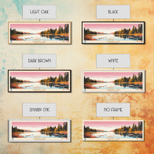 Cargar imagen en el visor de la galería, Churchill Lake Saskatchewan Framed Canvas Print, Midcentury Modern Panoramic Wall Art, Living Room Decor, Pop Art, Travel Poster Art, Scenic Nature Painting, Lake House Decor
