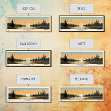 Cargar imagen en el visor de la galería, Cormorant Lake Manitoba Framed Canvas Print, Pop Art Panoramic Travel Poster, Midcentury Modern, Wall Art, Scenic Nature Painting, Bedroom Decor, Living Room Art
