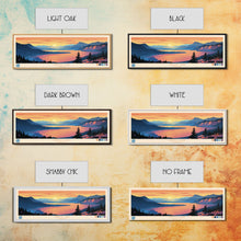 Load image into Gallery viewer, Crater Lake Oregon Framed Canvas Print, Pop Art Panoramic Travel Poster, Midcentury Modern, Wall Art, Scenic Nature Painting, Bedroom Decor, Living Room Art
