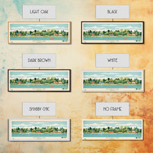 Load image into Gallery viewer, Crooked Lake Indiana Framed Canvas Print, Midcentury Modern Panoramic Wall Art, Living Room Decor, Pop Art, Travel Poster Art, Scenic Nature Painting, Lake House Decor
