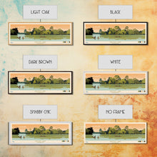 Load image into Gallery viewer, Cross Lake Louisiana Framed Canvas Print, Midcentury Modern Panoramic Wall Art, Living Room Decor, Pop Art, Travel Poster Art, Scenic Nature Painting, Lake House Decor
