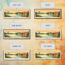 Load image into Gallery viewer, Crystal Lake Connecticut Framed Canvas Print, Pop Art Panoramic Travel Poster, Midcentury Modern, Wall Art, Scenic Nature Painting, Bedroom Decor, Living Room Art
