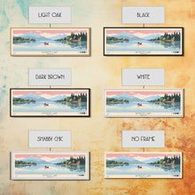 Load image into Gallery viewer, Detroit Lake Oregon Framed Canvas Print, Midcentury Modern Panoramic Wall Art, Bedroom Decor, Pop Art, Travel Poster Art, Scenic Nature Painting
