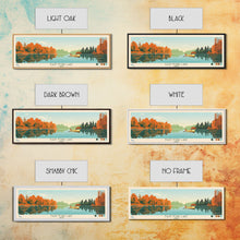Load image into Gallery viewer, East Fork Lake Ohio Framed Canvas Print, Panoramic Wall Art, Midcentury Modern, Pop Art, Bedroom Decor, Travel Poster, Artistic Lake Painting
