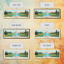 Load image into Gallery viewer, Emma Matilda Lake Wyoming Framed Canvas Print, Panoramic Wall Art, Midcentury Modern, Pop Art, Bedroom Decor, Travel Poster, Nature Painting
