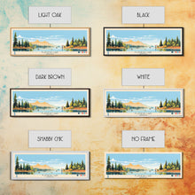 Cargar imagen en el visor de la galería, Flathead Lake Montana Framed Canvas Print, Panoramic Wall Art, Midcentury Modern, Pop Art, Bedroom Decor, Travel Poster, Nature Painting, Artistic Decor
