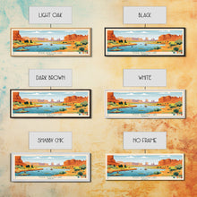 Carregar imagem no visualizador da galeria, Fool Hollow Lake Arizona Framed Canvas Print, Panoramic Art, Midcentury Modern, Pop Art, Living Room Decor, Travel Poster, Lake Painting, Wall Art
