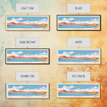 Load image into Gallery viewer, Fort Peck Lake Montana Framed Canvas Print, Panoramic Wall Art, Midcentury Modern, Pop Art, Bedroom Decor, Travel Poster, Nature Art, Artistic Decor
