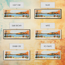 Load image into Gallery viewer, Gardner Lake Connecticut Framed Canvas Print, Panoramic Wall Art, Midcentury Modern, Pop Art, Bedroom Decor, Travel Poster, Lake View, Artistic Decor

