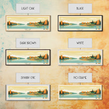 Load image into Gallery viewer, Knee Lake Manitoba Framed Canvas Print, Panoramic Wall Art, Midcentury Modern, Pop Art, Bedroom Art, Travel Poster, Lake House Art
