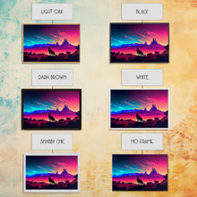 Carregar imagem no visualizador da galeria, Cute fox in an Arizona desert landscape, framed canvas print, framed wall art, synthwave art
