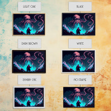 Load image into Gallery viewer, Warrior Vs Cthulhu, RPG concept pixel art, framed canvas print, outrun video game art
