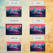 Load image into Gallery viewer, Pink Flamingos, Vaporwave aesthetic style art, framed canvas print, framed wall art
