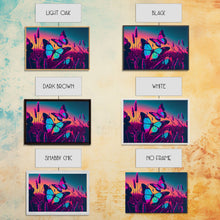 Carregar imagem no visualizador da galeria, Beautiful turquoise butterfly art, vaporwave aesthetic pastel art, framed canvas print, synthwave art
