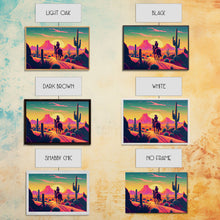 Load image into Gallery viewer, Cowboy Wild West Valley Sunset Mountains Cactus Fine Art Print, Wall Art Print, Wall Poster, Wall Décor
