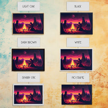 Carregar imagem no visualizador da galeria, Campfire Songs, Retrowave style art, framed canvas print, synthwave art
