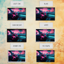 Carregar imagem no visualizador da galeria, Car interior Wall Art | Framed Canvas Print | Living room art | Neon Lights | Outrun Style | Guest room art | Retro art | Beautiful Art
