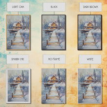 Cargar imagen en el visor de la galería, Christmas At The Lake, Framed Canvas Print, Wood Frame Lake House Decor, Winter Lakehouse Art
