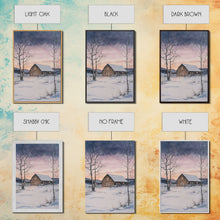 Load image into Gallery viewer, Barn In The Winter, Framed Canvas Print, Winter Landscape Print, Rustic Christmas Art, Primitive Decor
