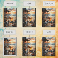 Carregar imagem no visualizador da galeria, Beach Campfire On The Fall, Framed Canvas Print, Boho Beach Art Nautical Decor, Modern Christmas / Thanksgiving Gift Wall Art

