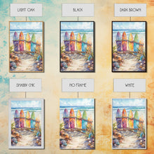 Cargar imagen en el visor de la galería, Christmas Surfboards On A Snowy Beach, Framed Canvas Print, Tropical / Nautical Christmas Art or Gift Idea, Christmas Poster
