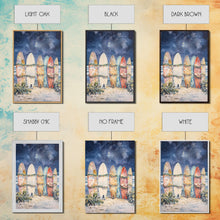 Cargar imagen en el visor de la galería, Christmas Surfboards On A Snowy Beach, Framed Canvas Print, Tropical / Nautical Christmas Art or Gift Idea, Christmas Poster
