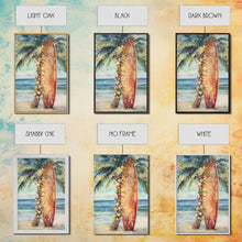 Cargar imagen en el visor de la galería, Surfboard Art Framed Canvas Print, Tropical Christmas Decor, Xmas Art, Christmas 2024 Gift Idea For Her
