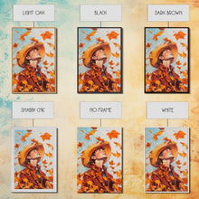 Load image into Gallery viewer, Cowboy Fall Decor Canvas Print with Windblown Leaves, Rustic Farmhouse Autumn Holiday Wall Art Seasonal Gift Idea 2024
