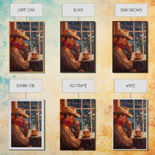 Load image into Gallery viewer, Cowboy in Snow with Coffee Framed Canvas Print - Winter Country Scene Art 2024 Cozy Christmas Wall Decor and Gift Idea
