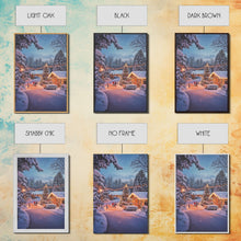 Cargar imagen en el visor de la galería, Classic Winter Christmas Neighborhood Framed Canvas Print Tall Art With Lights And Christmas Tree, Holiday Wall Art Home Decor
