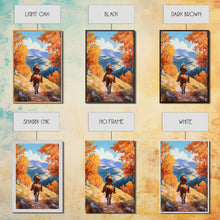 Load image into Gallery viewer, Cowboy Riding Through Autumn Mountains Framed Canvas Print Fall Landscape Art Christmas Decor Seasonal Wall Art Cowboy Christmas Gift Idea
