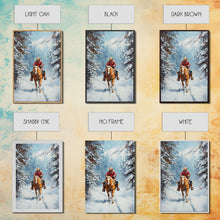 Load image into Gallery viewer, Cowboy Walking Through Snowy Winter Forest Canvas Print, Western Christmas Art Gift, Holiday Wall Decor, Rustic Art, Framed Canvas Print
