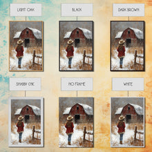 Load image into Gallery viewer, Country Girl with Falling Leaves Canvas Print, Autumn Wall Art, Farmhouse Holiday Decor, Fall Decor, Trendy Wall Art, Framed Canvas Print
