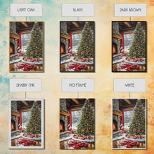 Load image into Gallery viewer, Cozy Cabin Fireplace With Christmas Tree Framed Canvas Print Christmas Wall Art Farmhouse Christmas Decor Holiday Gift Christmas Tree Art
