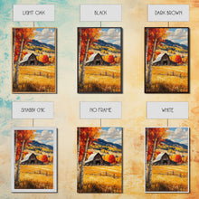 Load image into Gallery viewer, Countryside Barn in Autumn Framed Canvas Print, Bright Fall Landscape Birch Trees, Rustic Wall Art Country Home or Farmhouse Autumn Decor
