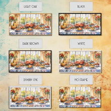 Load image into Gallery viewer, Framed Canvas Print Autumn Thanksgiving Dinner Table Art with Pumpkins, Perfect Fall Home Decor, Seasonal Wall Art, and Gallery Wall Piece
