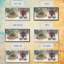 Carregar imagem no visualizador da galeria, Canvas Print Cowboy Boots with Christmas Wreath and Rope, Rustic Christmas Decor, Winter Western Holiday Art, Farmhouse Wall Print
