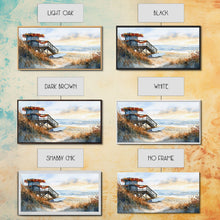 Cargar imagen en el visor de la galería, Christmas vacation decor Framed Canvas Print coastal beach cabin snowy winter landscape holiday decor gallery wall Christmas wall print
