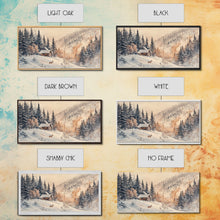 Load image into Gallery viewer, Christmas winter cabin Canvas Print snowy mountain cabin deer cozy holiday wall art winter wonderland seasonal decor Christmas gift idea
