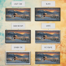 Load image into Gallery viewer, Dawn on the Frontier - Christmas scene art, winter wonderland, rustic Christmas art, Christmas farmhouse decor, snowy mountain art
