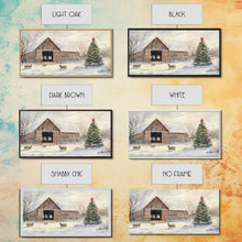 Cargar imagen en el visor de la galería, Christmas Barn Snow Sheep Canvas Print Christmas Farmhouse Decor Rustic Christmas Wall Art Framed Canvas Print Christmas Outdoor Decor
